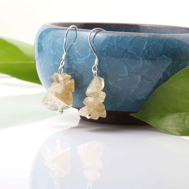 Wholesale Jewelry Women Handmade Natural Chips Stone Long Fringe Earring Quartz Tiger Eye Rose Stone Dangle Earrings