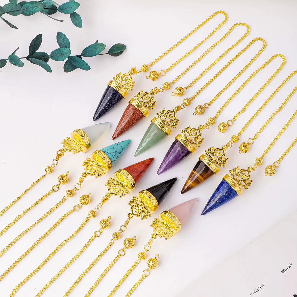 1Pc Natural Crystal Spiritual Pendulum Pendant Golden Cone Bullet Crystal Pendulum Prophecy Divination Healing Meditation Gift