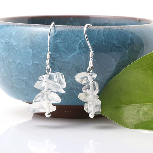 Wholesale Jewelry Women Handmade Natural Chips Stone Long Fringe Earring Quartz Tiger Eye Rose Stone Dangle Earrings