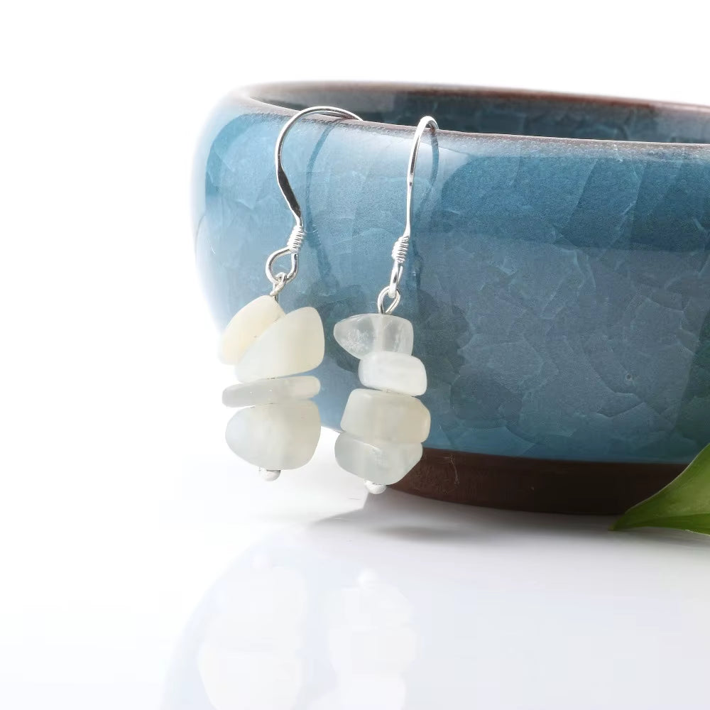 Wholesale Jewelry Women Handmade Natural Chips Stone Long Fringe Earring Quartz Tiger Eye Rose Stone Dangle Earrings