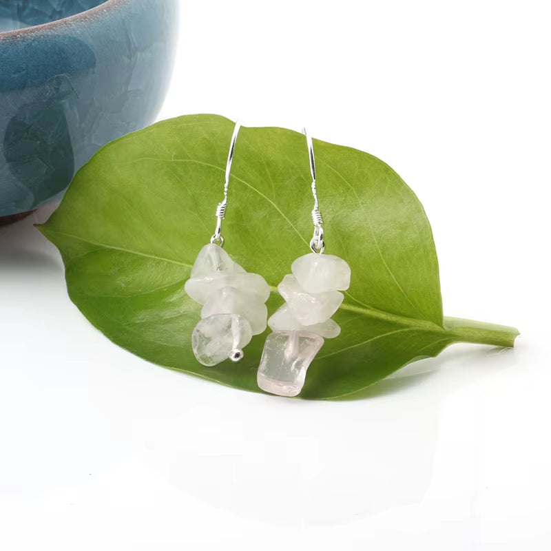 Wholesale Jewelry Women Handmade Natural Chips Stone Long Fringe Earring Quartz Tiger Eye Rose Stone Dangle Earrings