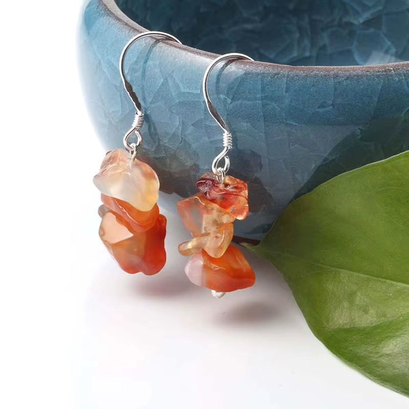 Wholesale Jewelry Women Handmade Natural Chips Stone Long Fringe Earring Quartz Tiger Eye Rose Stone Dangle Earrings