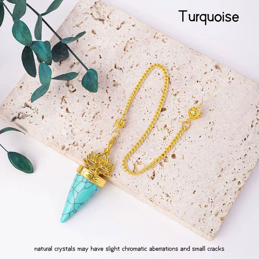 1Pc Natural Crystal Spiritual Pendulum Pendant Golden Cone Bullet Crystal Pendulum Prophecy Divination Healing Meditation Gift