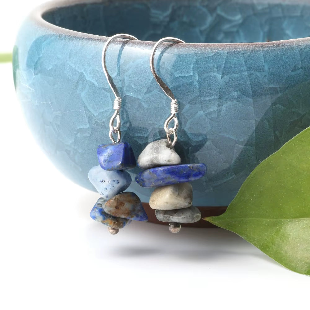 Wholesale Jewelry Women Handmade Natural Chips Stone Long Fringe Earring Quartz Tiger Eye Rose Stone Dangle Earrings