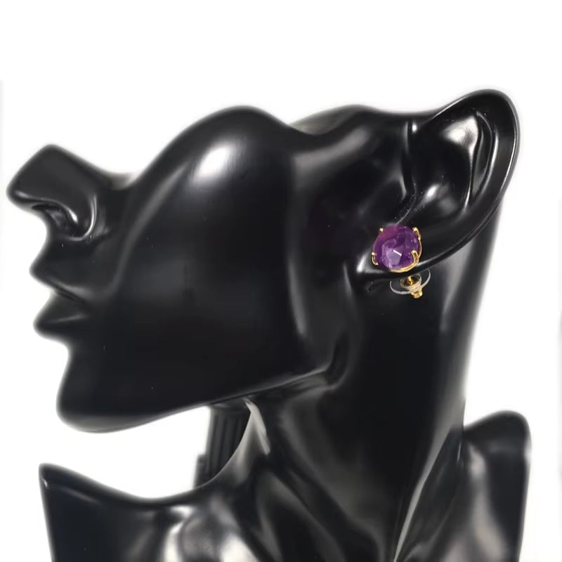 Oval Shape Stud Earrings Silver Color Natural Stone Faceted Pink Quartz Crystal Tiger Eye Lapis Lazuli Healing Jewelry Female