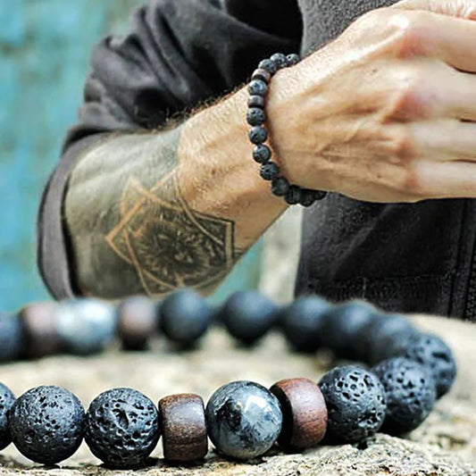 Volcanic Stone Bracelet for Men Lava Wooden 8Mm Beads Bracelet Tibetan Buddha Wrist Chain Women Men Jewelry Gift New Bracelets
