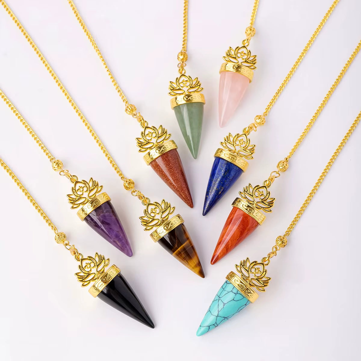 1Pc Natural Crystal Spiritual Pendulum Pendant Golden Cone Bullet Crystal Pendulum Prophecy Divination Healing Meditation Gift