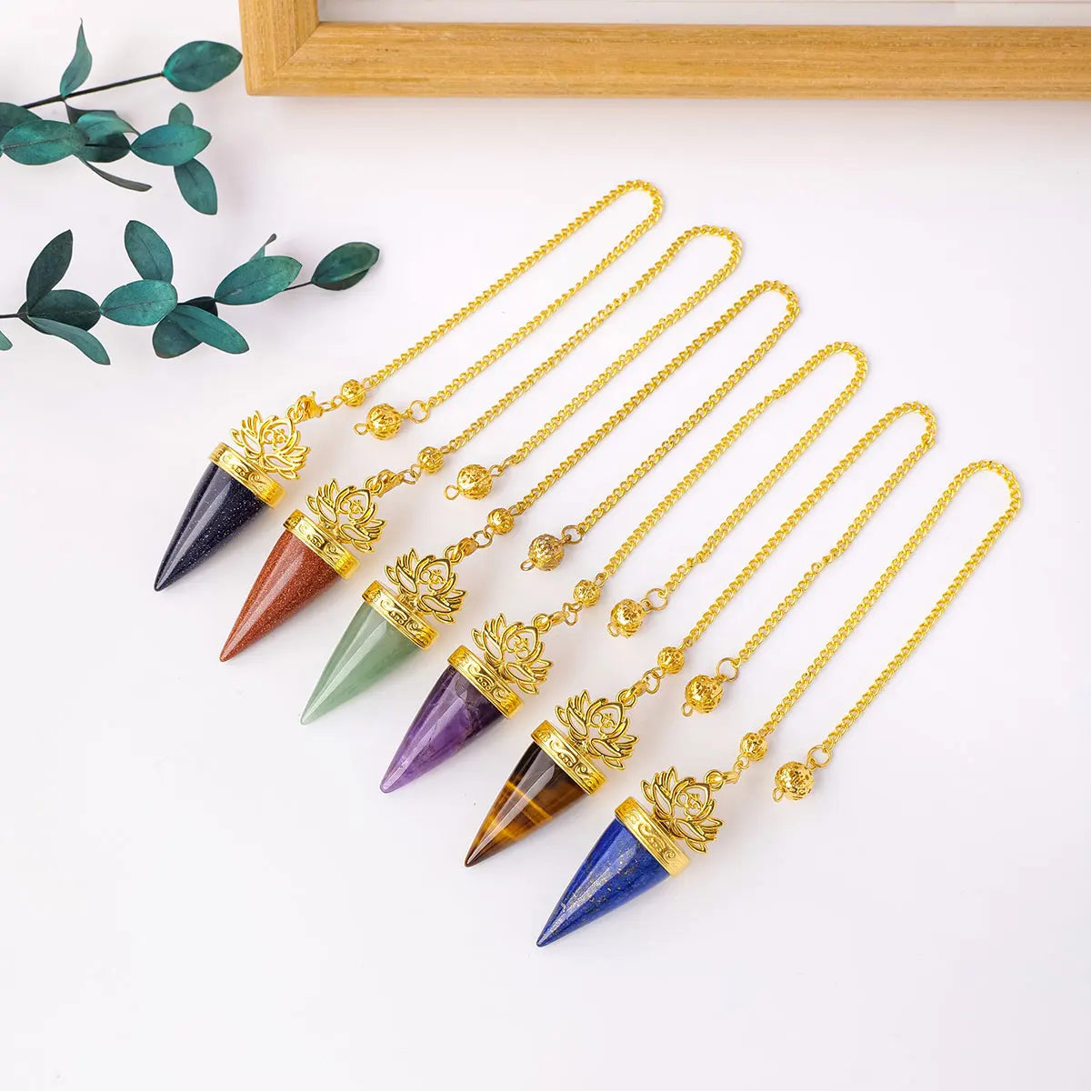 1Pc Natural Crystal Spiritual Pendulum Pendant Golden Cone Bullet Crystal Pendulum Prophecy Divination Healing Meditation Gift